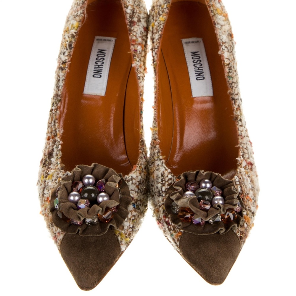 Authentic Moschino tweed pumps w/ crystals